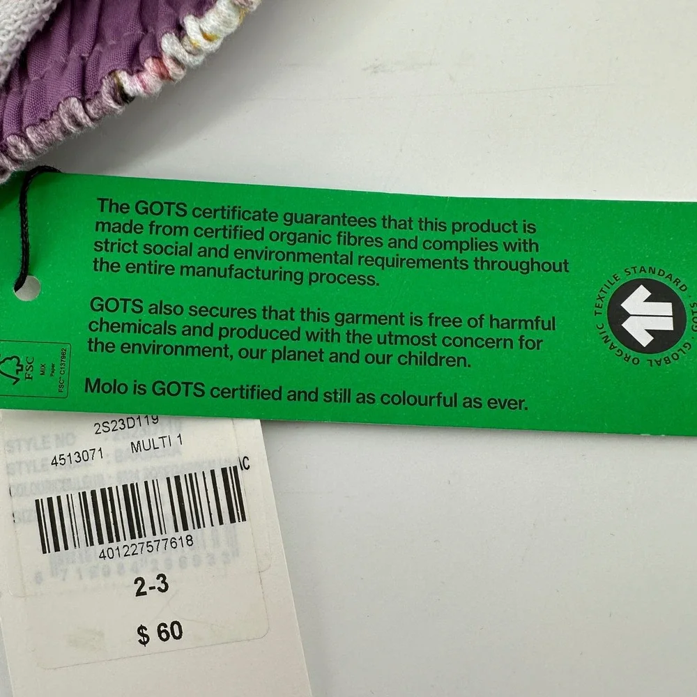 Molo Girls Purple Floral Organic Cotton Skirt 2S23D119 Size 2-3 NEW